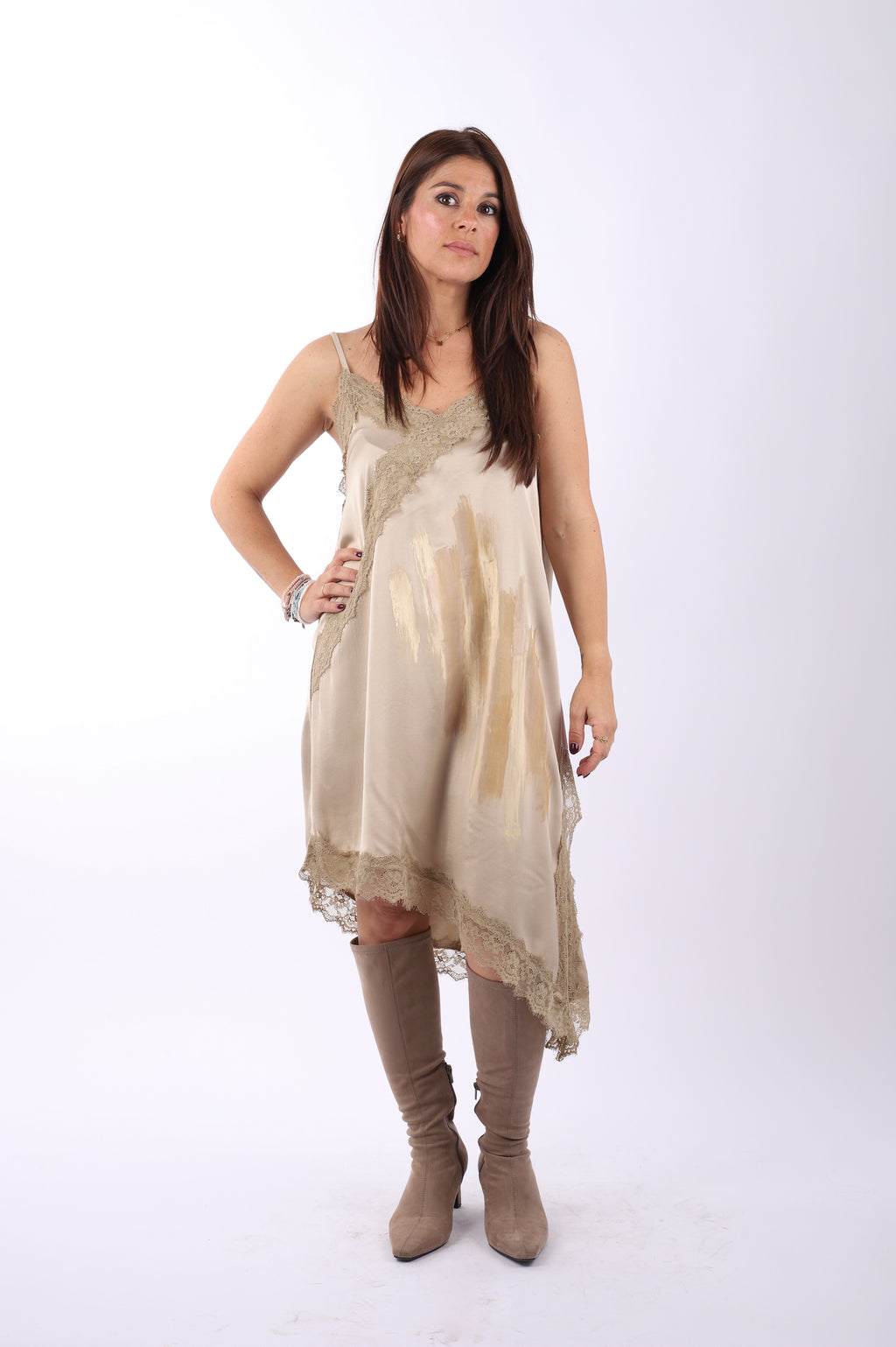 Vestido lencero asimétrico "Beige"