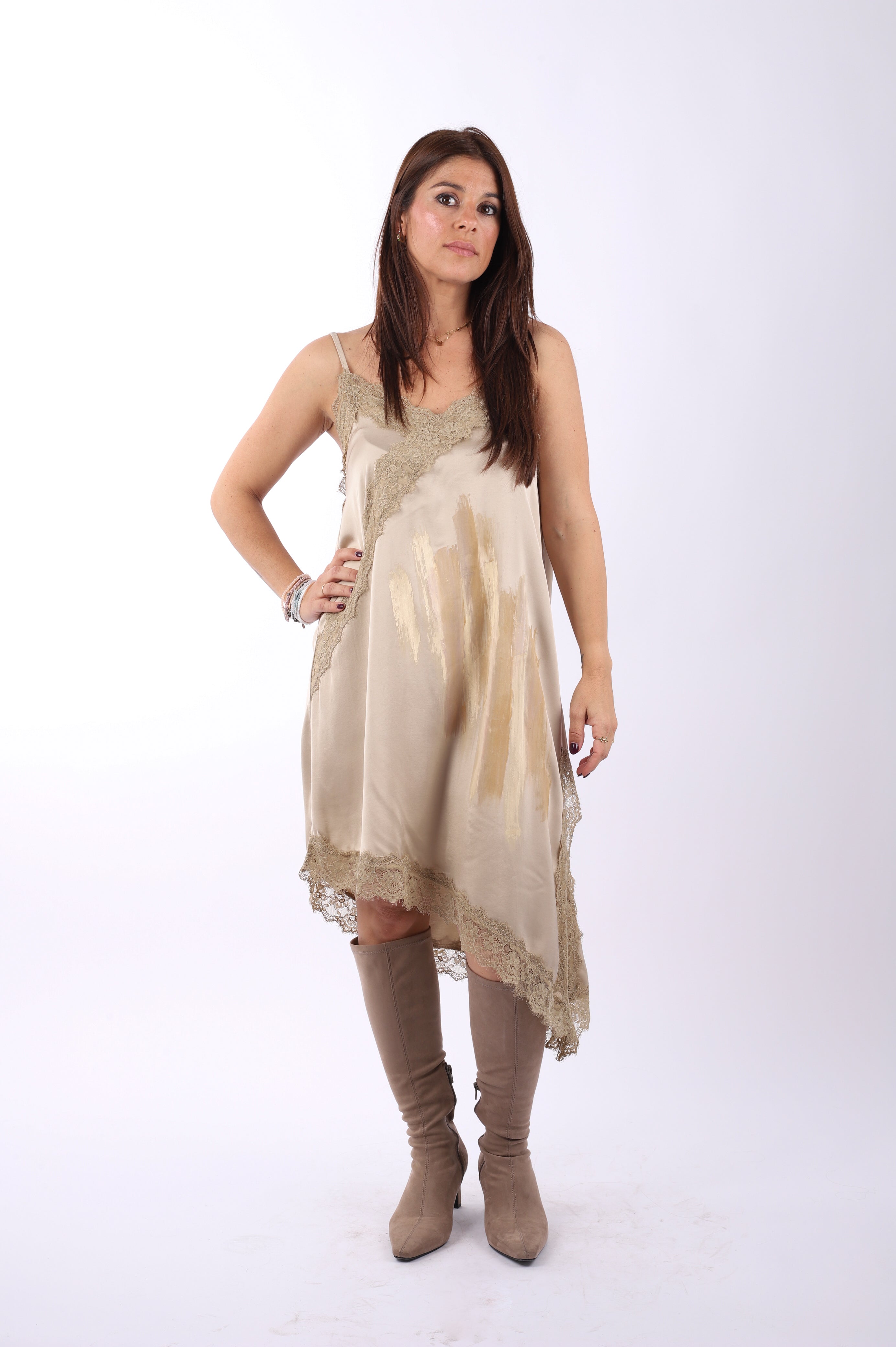 Vestido lencero asimétrico "Beige"