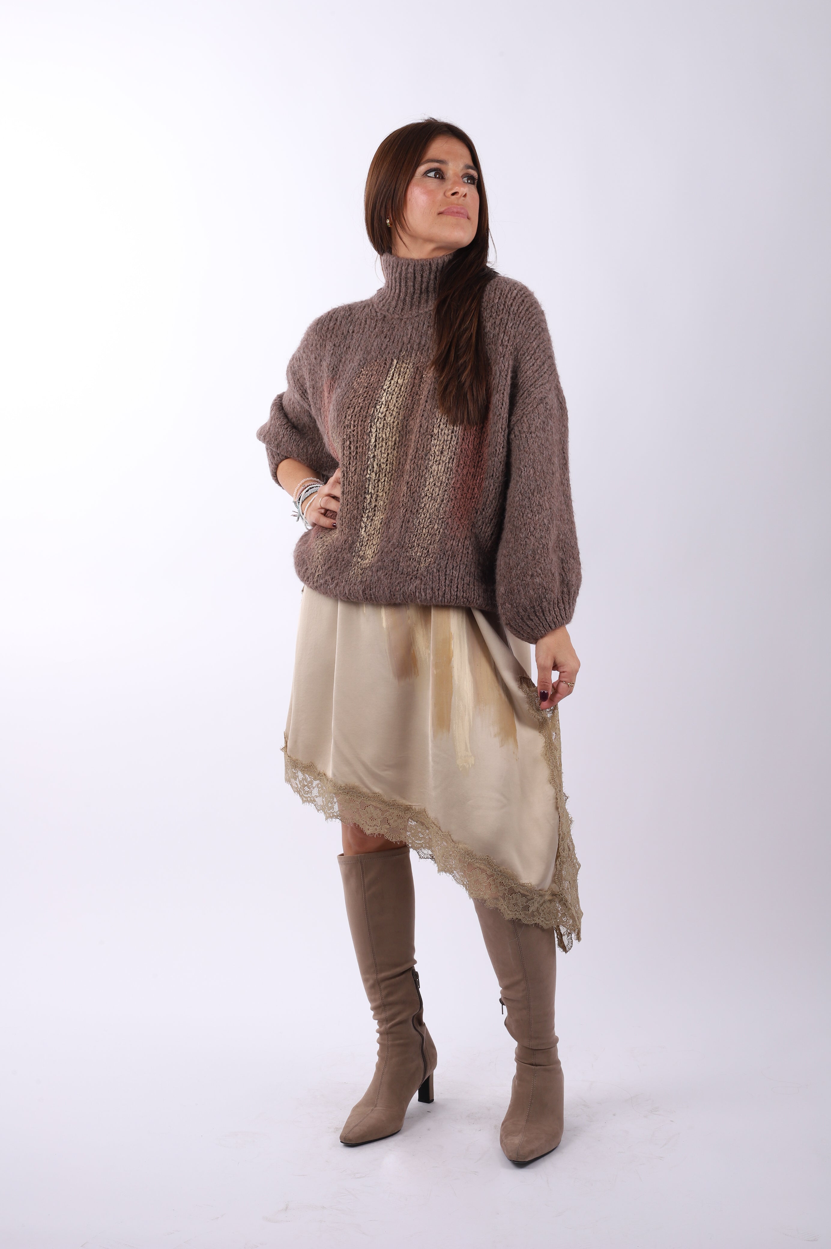 Vestido lencero asimétrico "Beige"