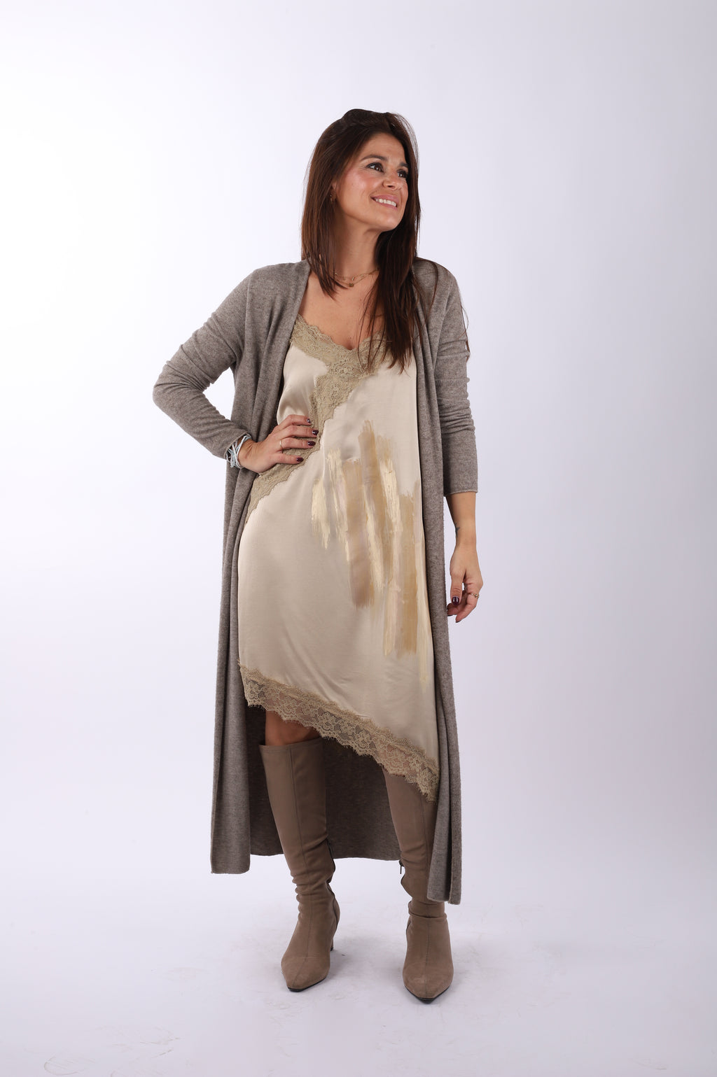 Vestido lencero asimétrico "Beige"