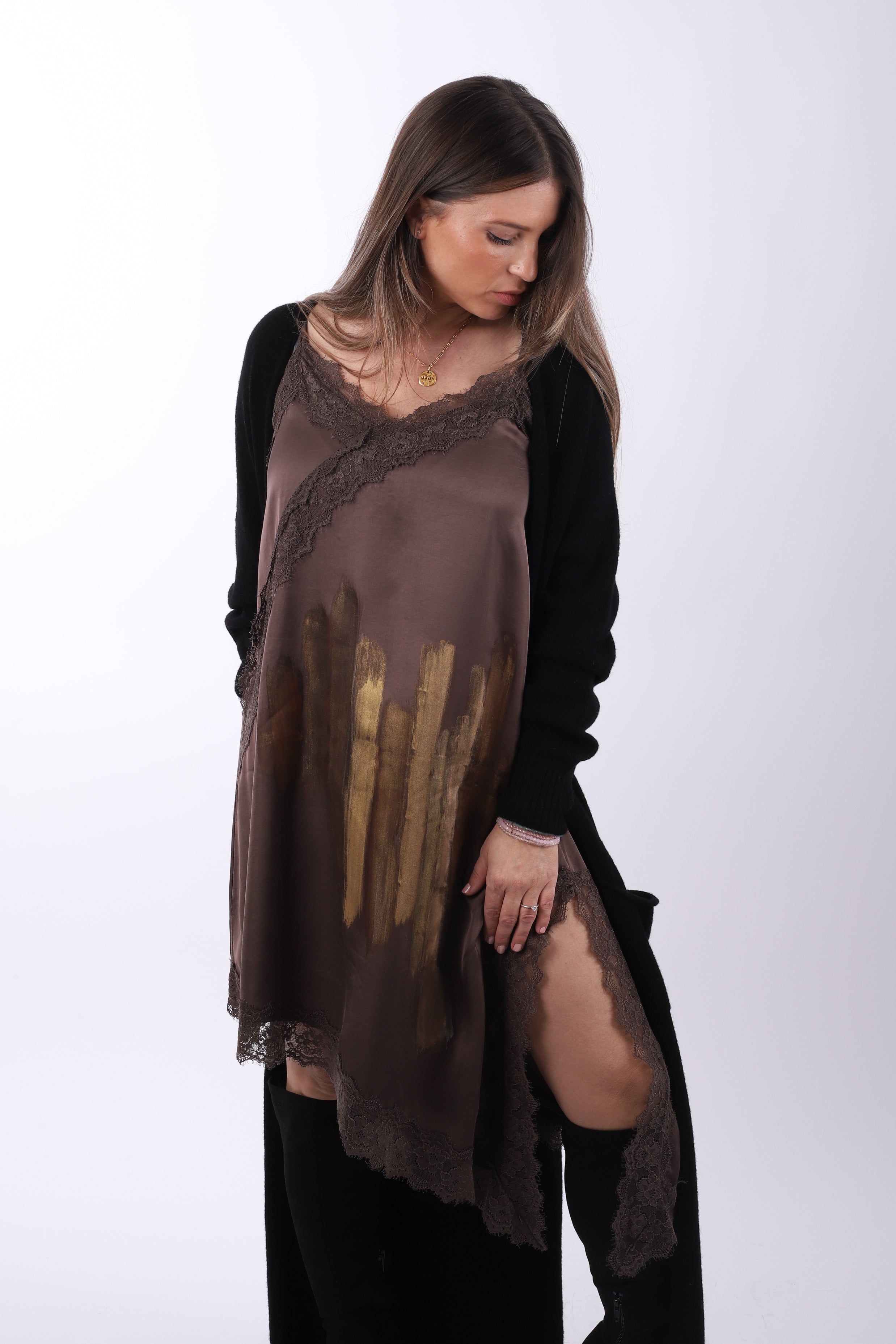 Vestido lencero asimétrico "Brown"