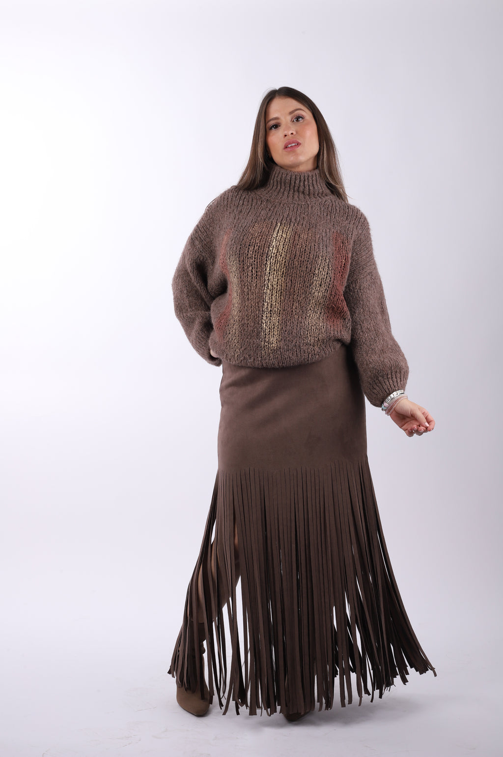 Conjunto flecos jersey "Brown"