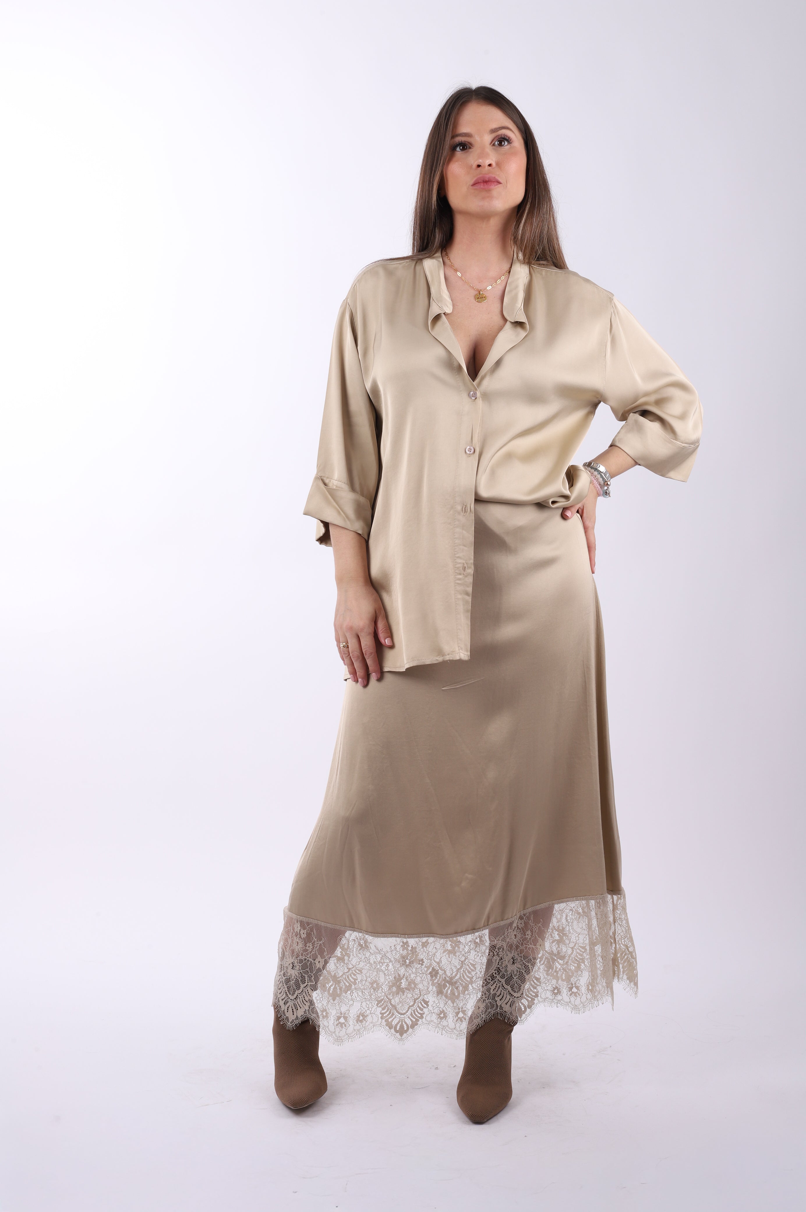 Conjunto lencero camisa "Beige"