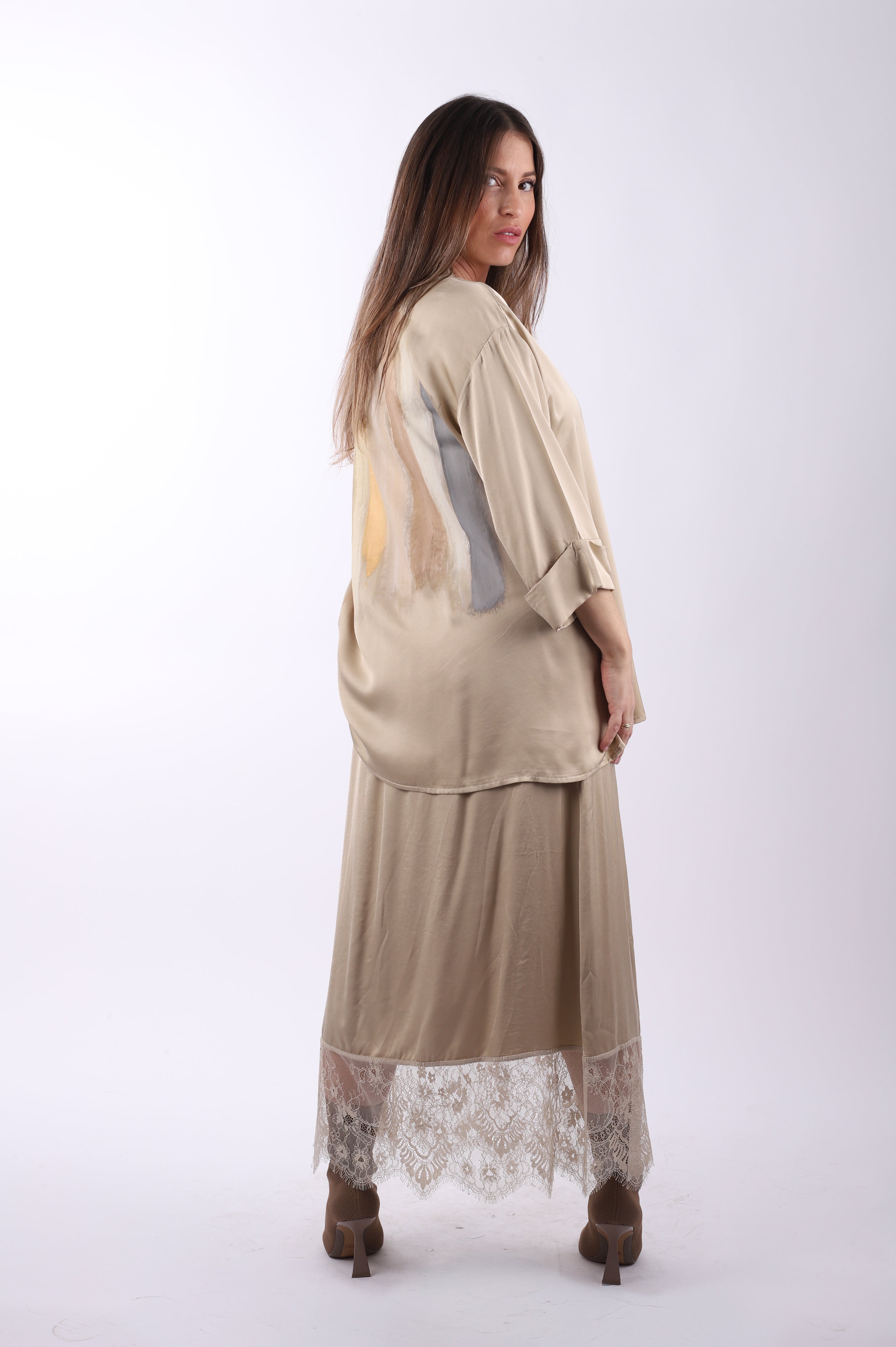 Conjunto lencero camisa "Beige"