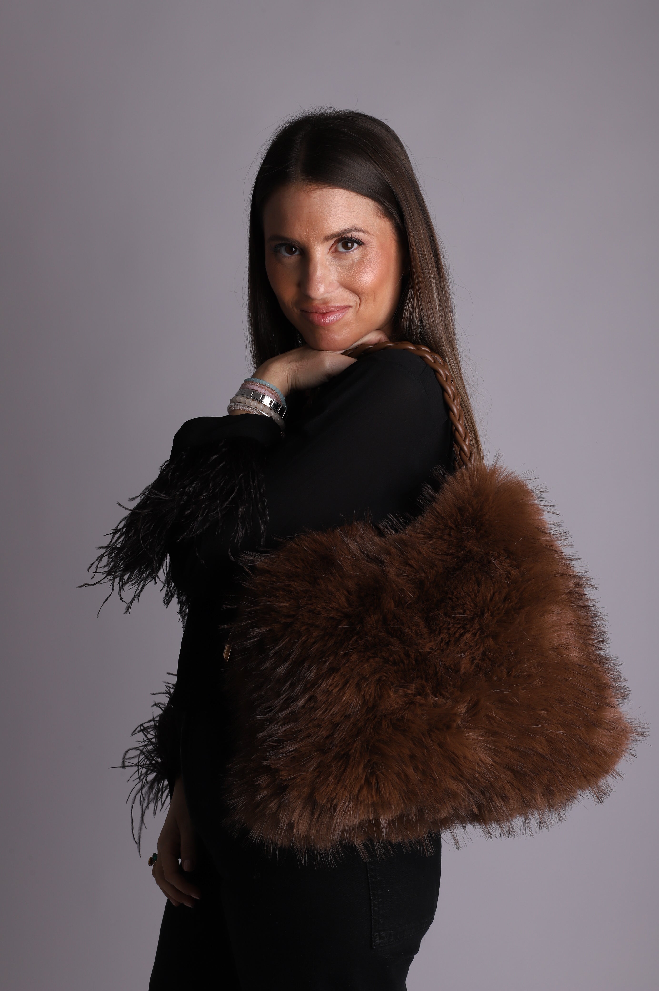 Bolso pelo trenza "Chocolat"